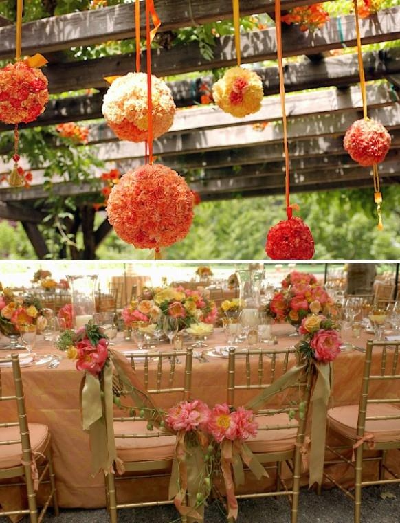 Summer Wedding Decor ♥ Orange Hanging Flower Kissing Ball For Garden