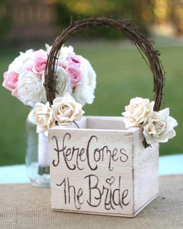 Shabby Chic Flower Girl Basket Rustic Wedding Decor (Item MHD20097