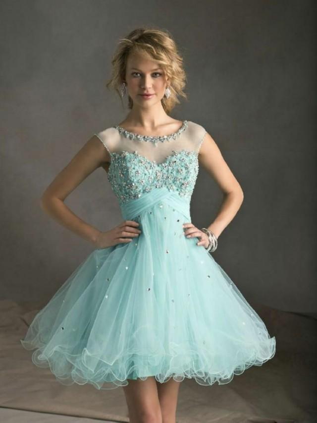 Short Tulle Beaded CapSleeves Evening Dress Junior's Formal Party Prom