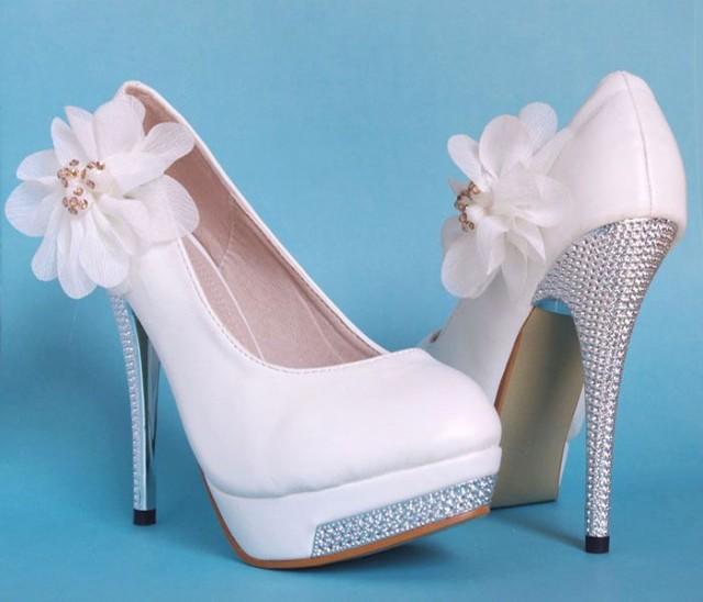 White Party Queen Glitter High Heel Platform Lace Flower Women Wedding