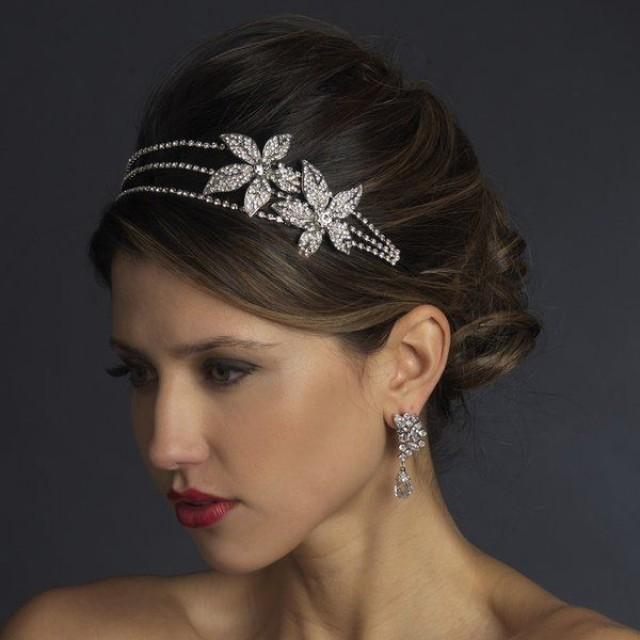 Nwt Exquisite Double Flower Rhinestone Bridal Headband Tiara With Side