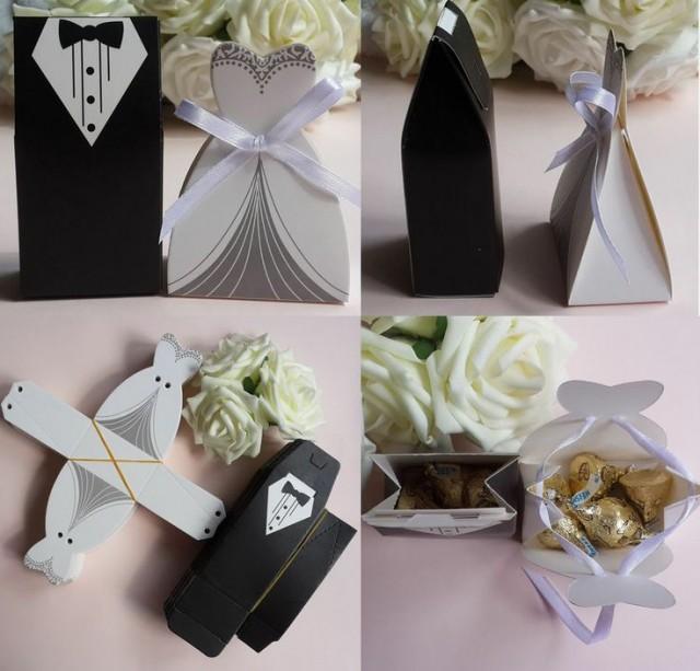 50pcs Tuxedo Dress Groom Bridal Wedding Party Favor Gift Ribbon