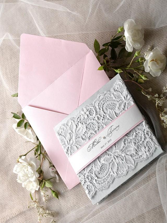 Custom Listing (20) Pink Wedding Invitation - Lace Pink Wedding