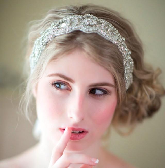 Bridal Ribbon Headband, Rhinestone Ribbon Headband, Wedding Head Piece