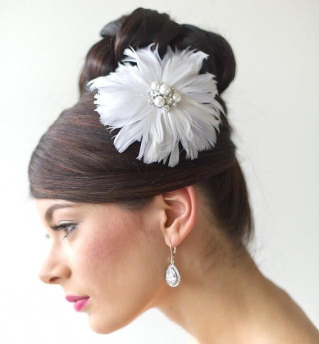 Bridal Feather Fascinator, Wedding Feather Head Piece, Flower Feather
