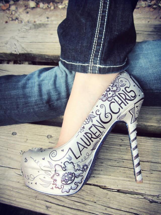 Custom Hand Painted Wedding Shoes Black And White Formal Affair New
