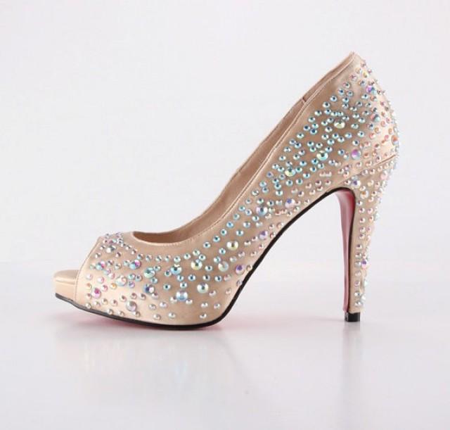 Handmade Copper Rhinestone Wedding Shoes , Party Prom Peep Toe Pumps