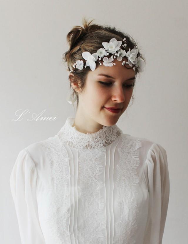 Rustic White Flower Bridal Wedding Hair Accessory Circlet Head Piece