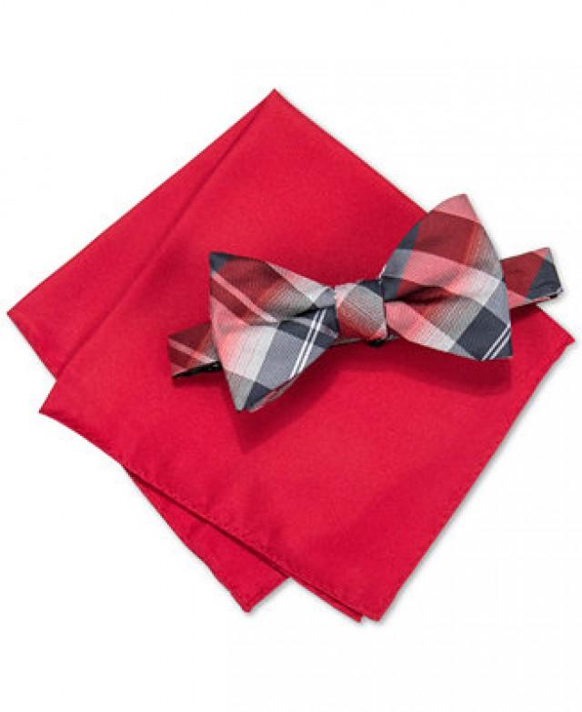Alfani Alfani Men's Hudson Plaid PreTied Bow Tie & Pocket Square Set