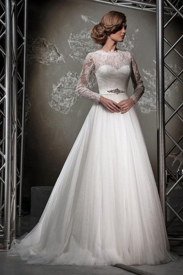Lace Wedding Dress.Long Sleeves Wedding Dress.Sheer Back Wedding Dress ...