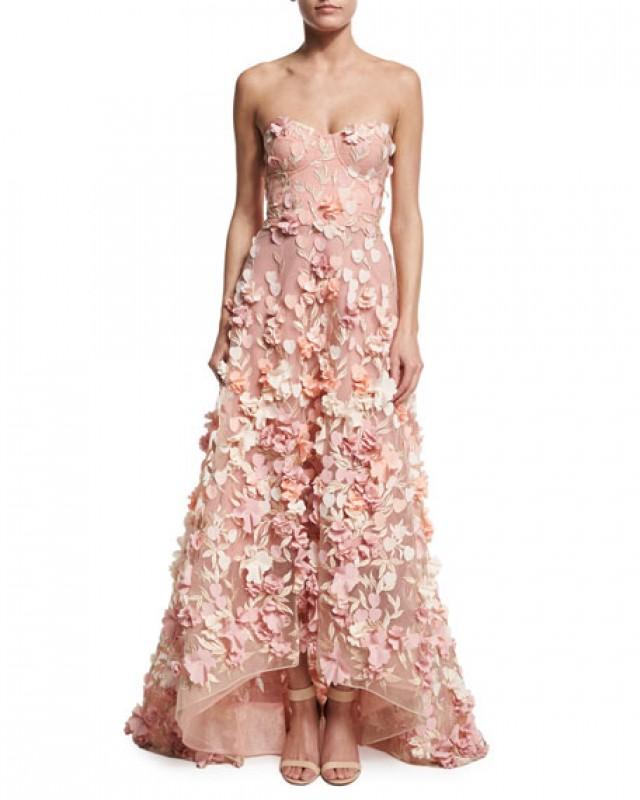 Strapless High-Low Floral Tulle Gown, Blush #2653758 - Weddbook