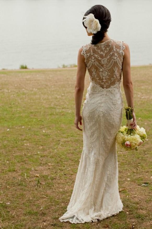 Claire Pettibone Ivory Lace Mermaid Wedding Gown With Illusion Back ...
