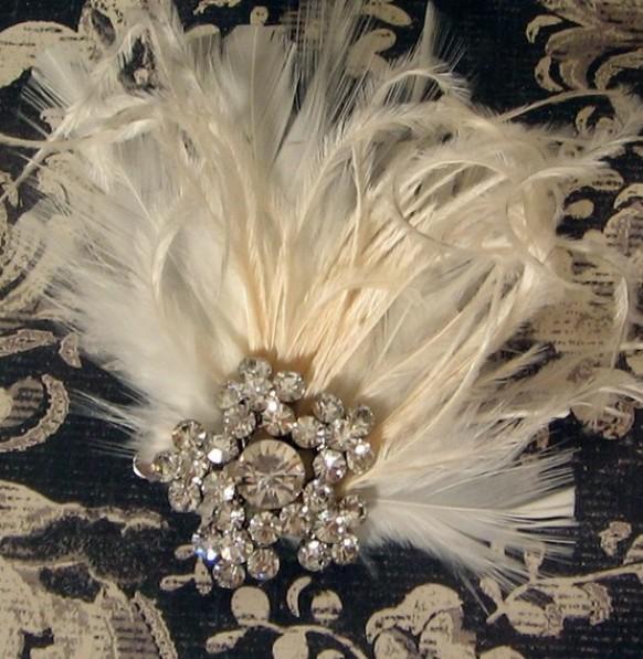 Vintage Feather And Rhinestone Wedding Bridal Hair Comb #804140 - Weddbook